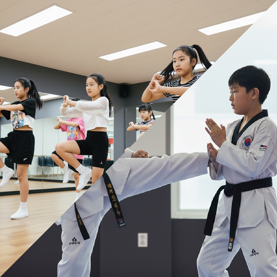태권도와 KPOP 댄스를 하는 모습